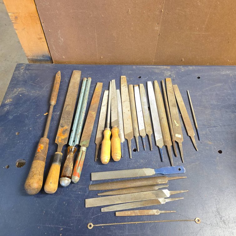 25 Files and Rasps with Mixed Wooden and Metal Handles, Various Types and Sizes