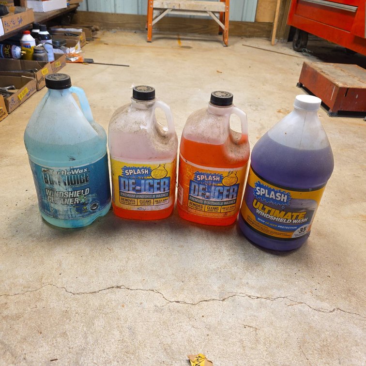 Four Mixed Brand Windshield Washer Fluids, Two Full and Two Partially Full, Includes SPLASH and BlueWax