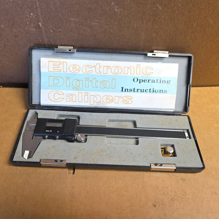 Electronic Digital Calipers with Case, Operating Instructions, and Spare Battery