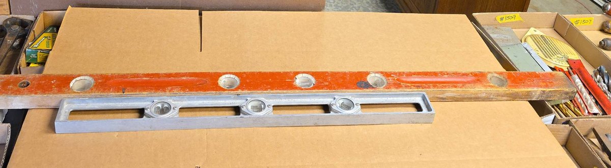 Craftsman Aluminum Level and Vintage Wooden Level, Set of Two Levels, Construction and Carpentry Tools