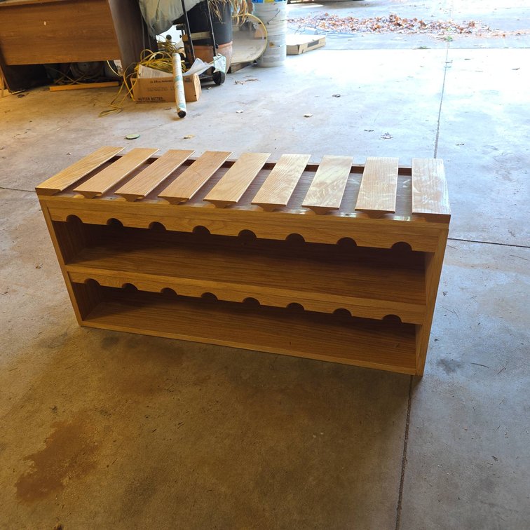 Wooden Wine Rack with Slatted Top and Dual Shelves for Bottles, 36"x12"x16"