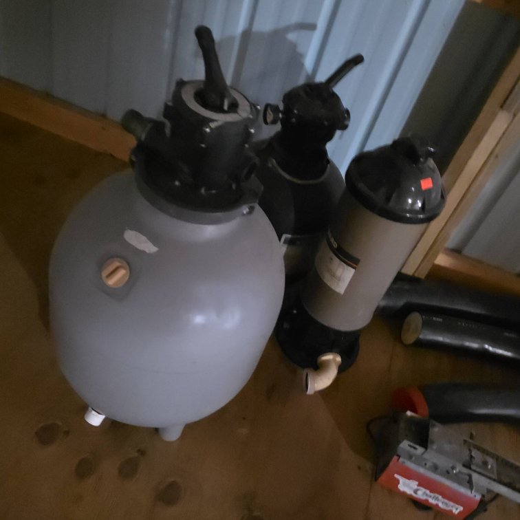 3 Pool Filter Tanks With Valves and Hayward Cartridge Filter, Tallest Unit Measures 38 Inches