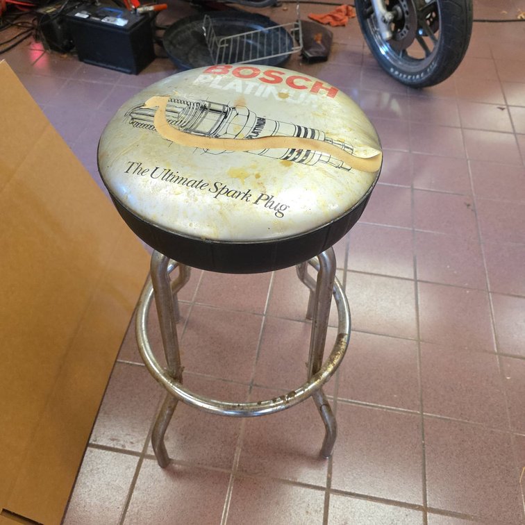 Bosch Platinum Spark Plug Advertising Bar Stool with Graphic Seat, 15" Diameter, 28" Tall
