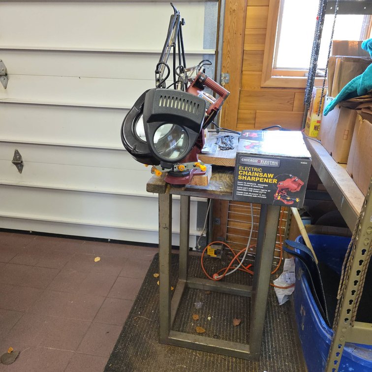 Chicago Electric Chainsaw Chain Sharpening Station With Grinder, Chains, Diamond Blade, Magnifier