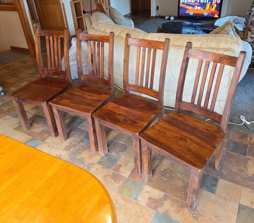 4 Solid Wood Slat-Back Dining Chairs in Natural Finish, Sturdy Construction
