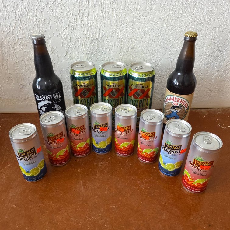 Beer and Margarita Cocktail Lot: Dragon's Milk, Hammerhead, Dos Equis Dos-A-Rita, Uno Mas