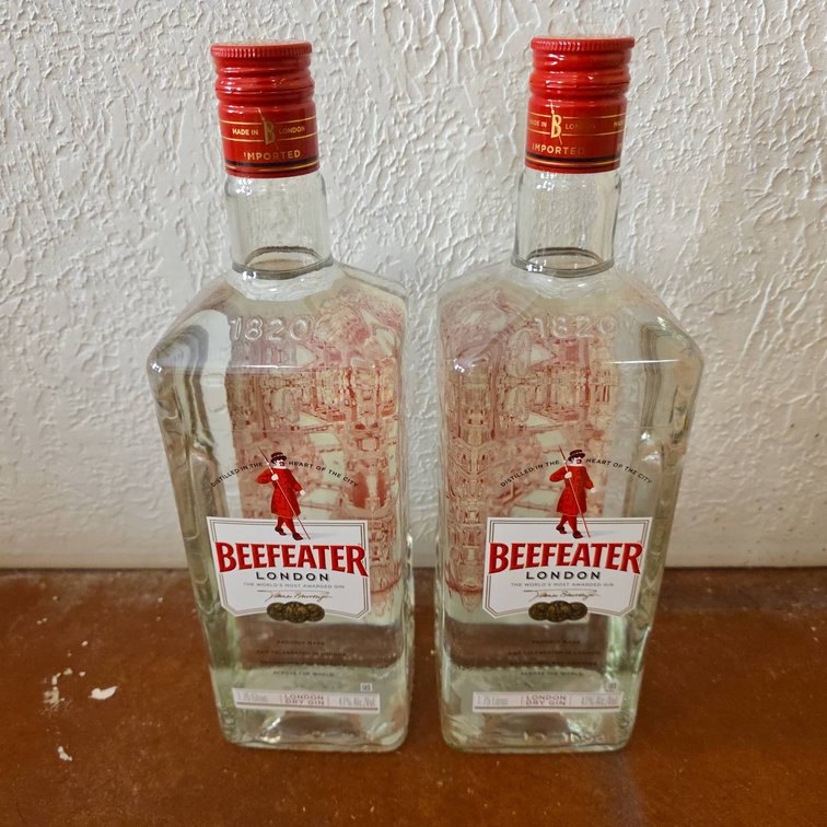 Two Unopened Beefeater London Dry Gin Bottles, 1.75L Each, 47% ABV Imported