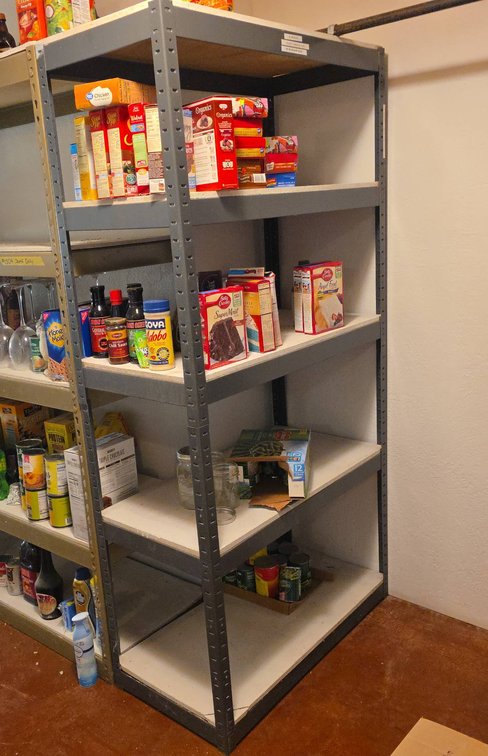 Steel Garage Shelving Unit with Particle Board Shelves and Damage, Contents NOT Included