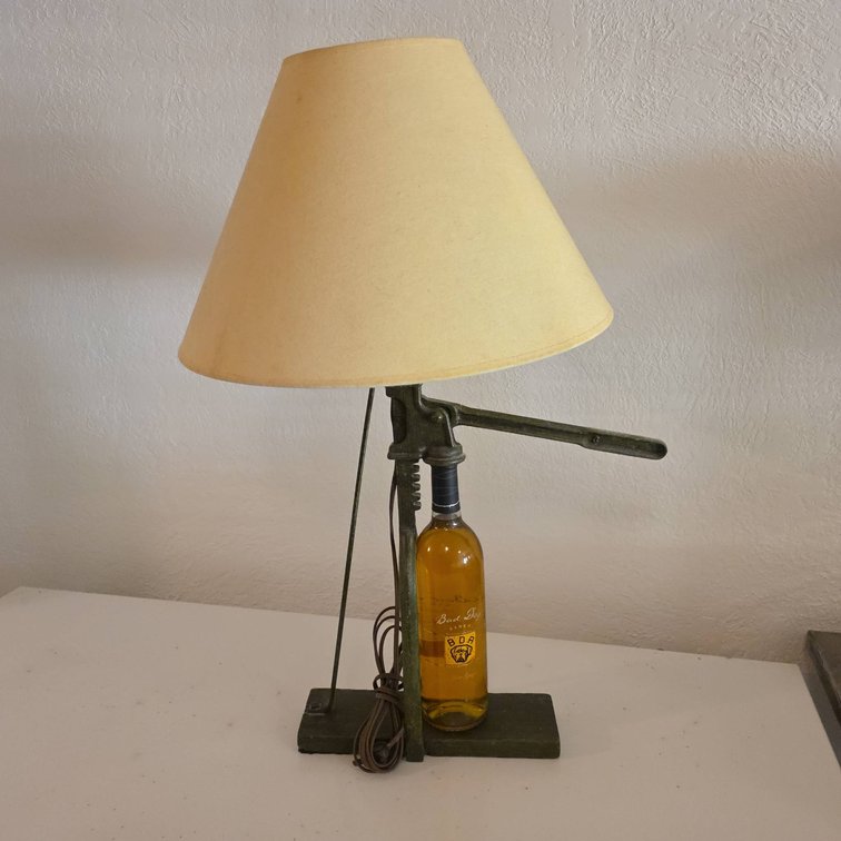 Bad Dog Ranch BDR Wine Bottle Table Lamp with Reclaimed Metal Vintage Bottle Corker Base