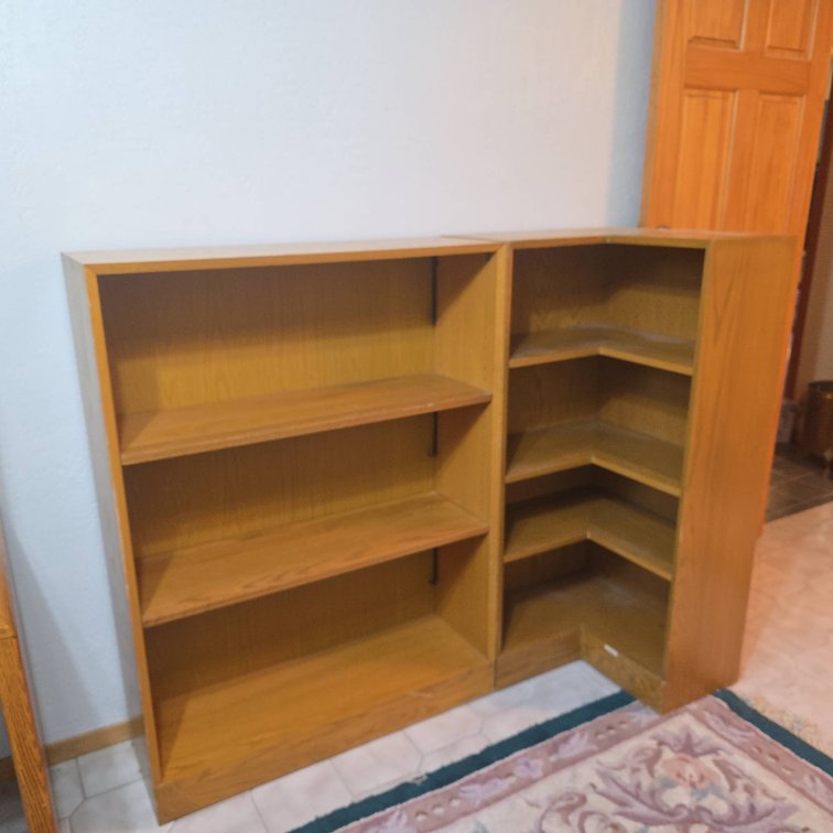 Oak Finish Bookcases Including Standard and Corner Shelf Units