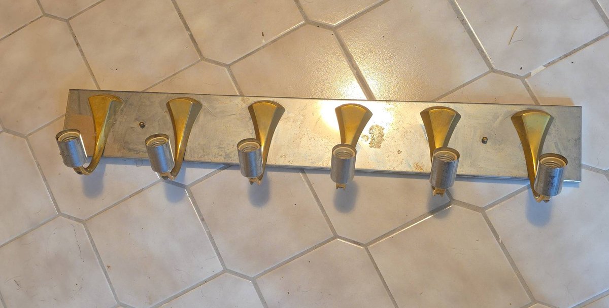 ELGEE Incandescent Light Fixture, 6 Socket Wall Mount, Brass and Chrome