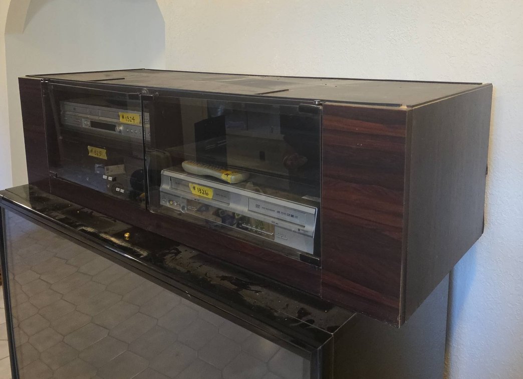 Audio Shelf Cabinet with Pressboard Construction and Tempered Glass Doors