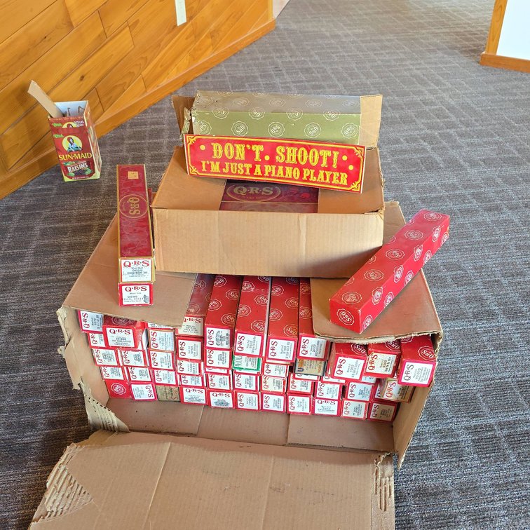 63 QRS Player Piano Music Rolls Including "Don't Shoot! I'm Just a Piano Player" Boxed Assortment