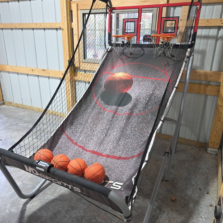 MD Sports Indoor Basketball Arcade Game, Folding 7-Foot Frame, Dual Hoops, Electronic Scoreboard, 4 Balls