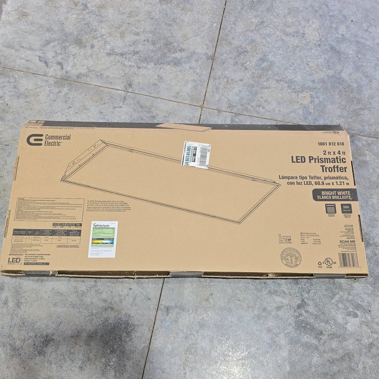 Commercial Electric 2 Ft x 4 Ft LED Prismatic Troffer Light, Bright White, Dimmable, Unused in Box