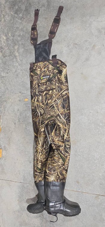OXYVAN Camo Chest Waders with Boots, Neoprene, Size 12, Adjustable Straps and Waterproof Pocket