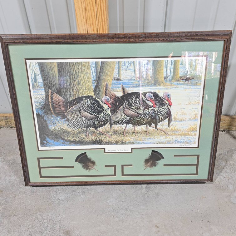 Mark Twain Moe Signed and Numbered Print Brothers of the Brush Wild Turkeys Framed Art