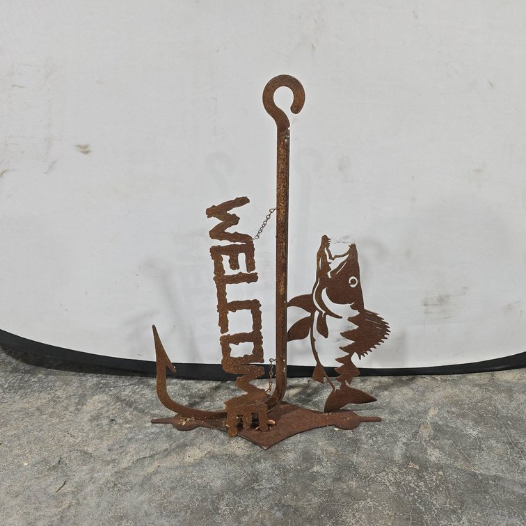 Wall Mountable Metal Walleye Welcome Sign With Hook, Measures 23 Inches Long, Fish Design