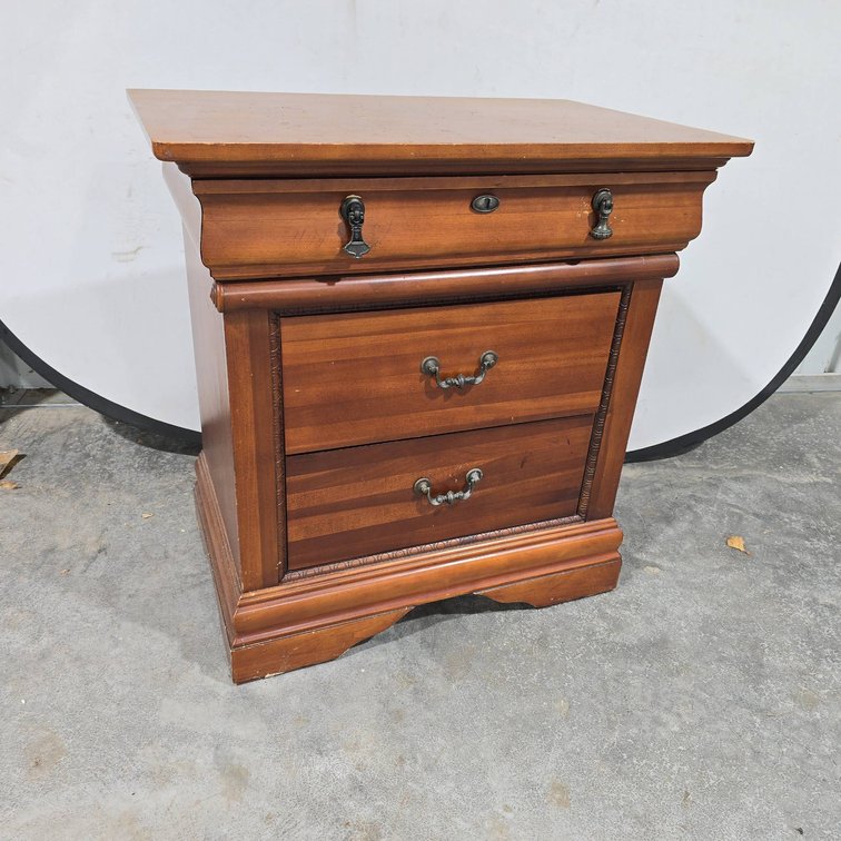 Wood Dresser Side Table with Three Drawers, 28 x 18 x 29 In, Dovetail Construction, Metal Handles