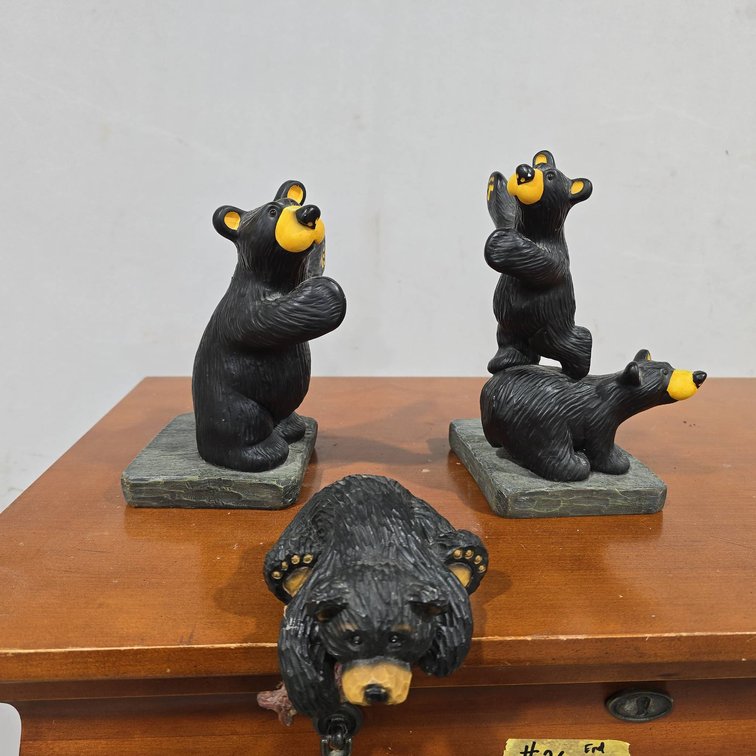 BearFoots Bear Lot: "Trilogy" Bookends by Big Sky Carvers and Hanging Bear with Fish, Oak Stealth Bear Set