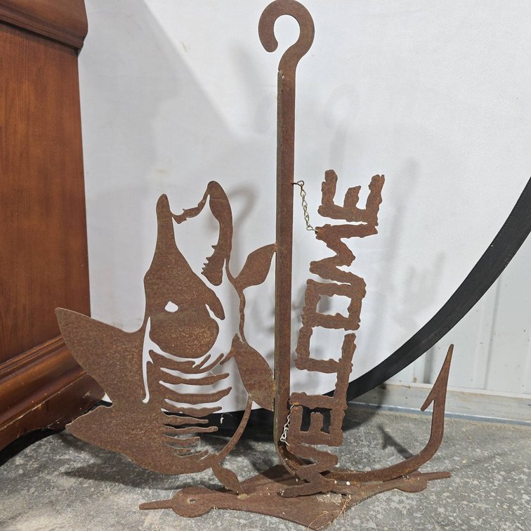 Rustic Metal Musky Fish Welcome Sign, Wall Mountable, Measures 23 1/2 in Long