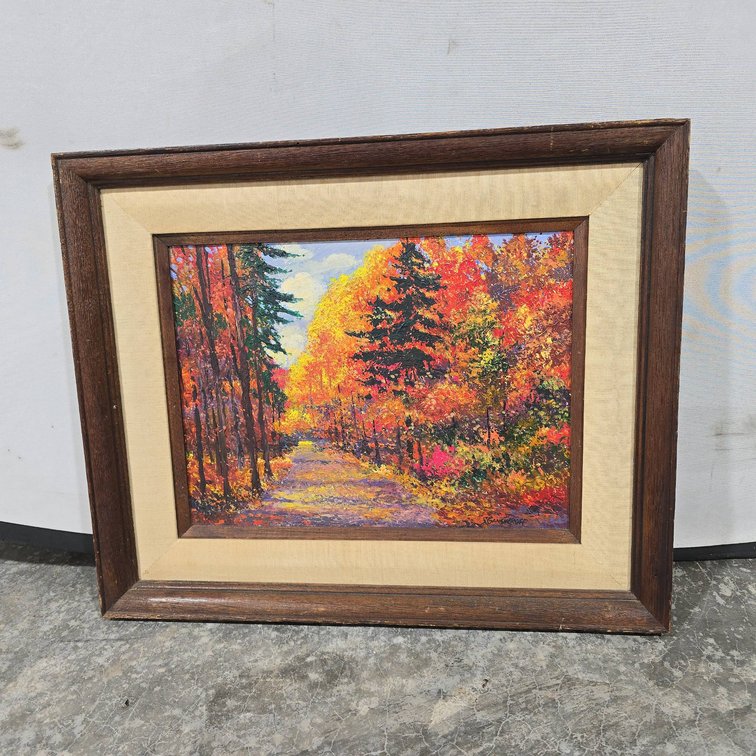 S. Gansmeroff Signed Mid-Century Original Landscape Painting on Masonite with Crack Allure, Framed
