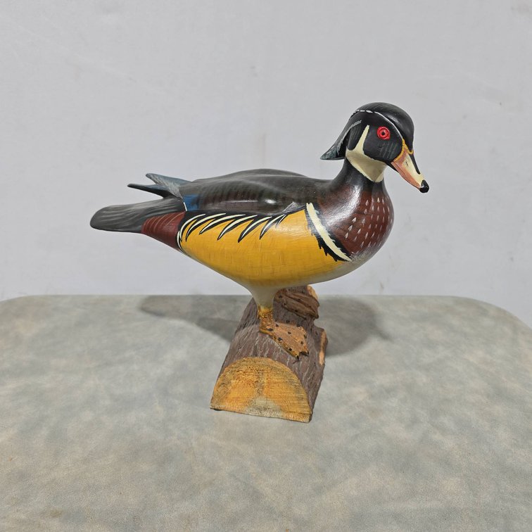 Ducks Unlimited 12 Inch Resin Wood Duck Sculpture on Log Base with Custom Art Concepts Markings