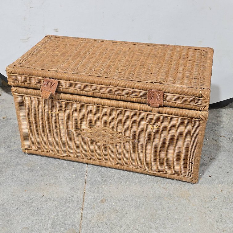 Philippines Wicker Chest with Leather Straps, Handles, Metal Hinges and Frame