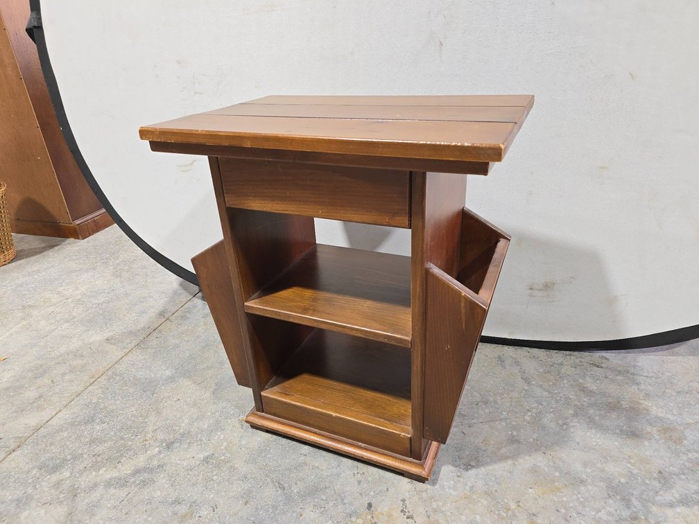 Wooden TV Side Table with Two Magazine Racks and Shelves for Remote Controls, TV Guides, and Magazines