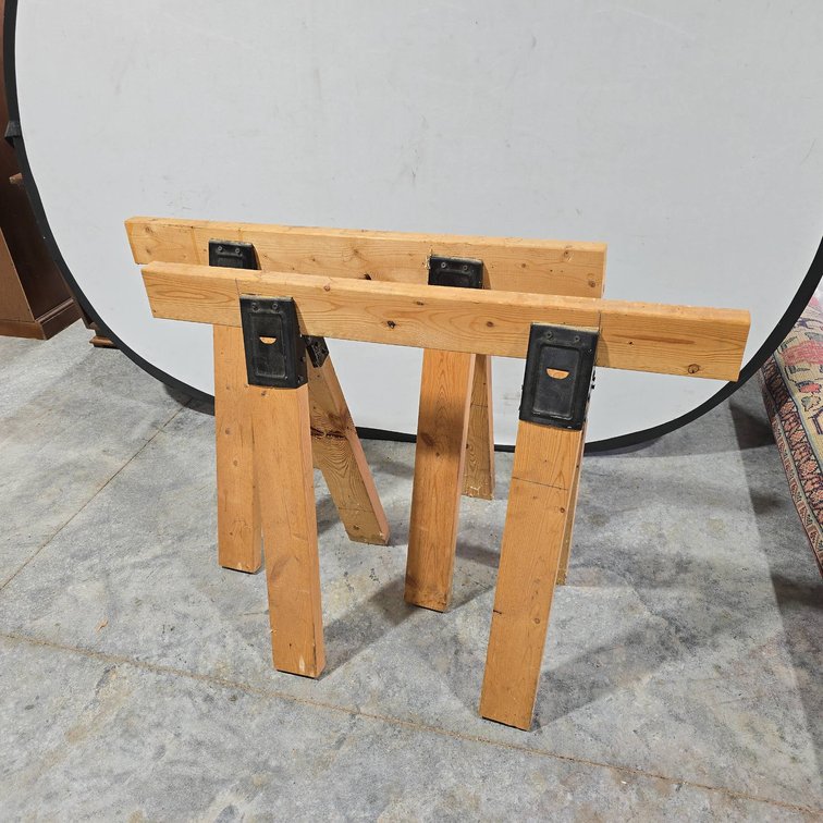 Wooden Sawhorses with Metal Brackets, 28 in Tall, 36 in Wide Construction Supports