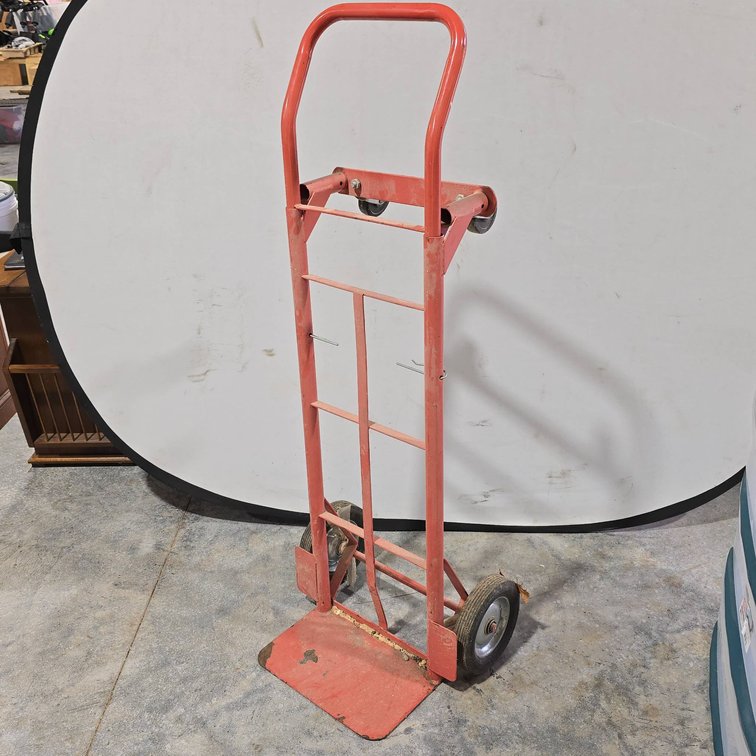 Red Steel Hand Truck Dolly with Two Wheels and Two Support Casters, 48 in Tall, 19 in Wide at Wheels