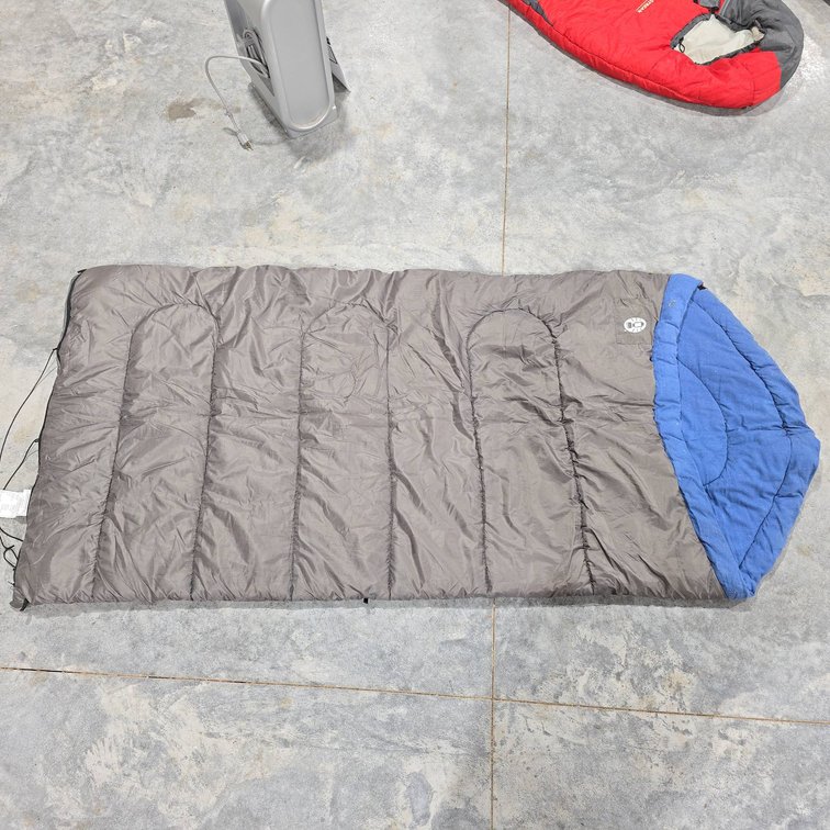 Coleman Sleeping Bag 39 x 84 in, Cotton Liner, Polyester Shell, Blue and Gray, Rectangular Design