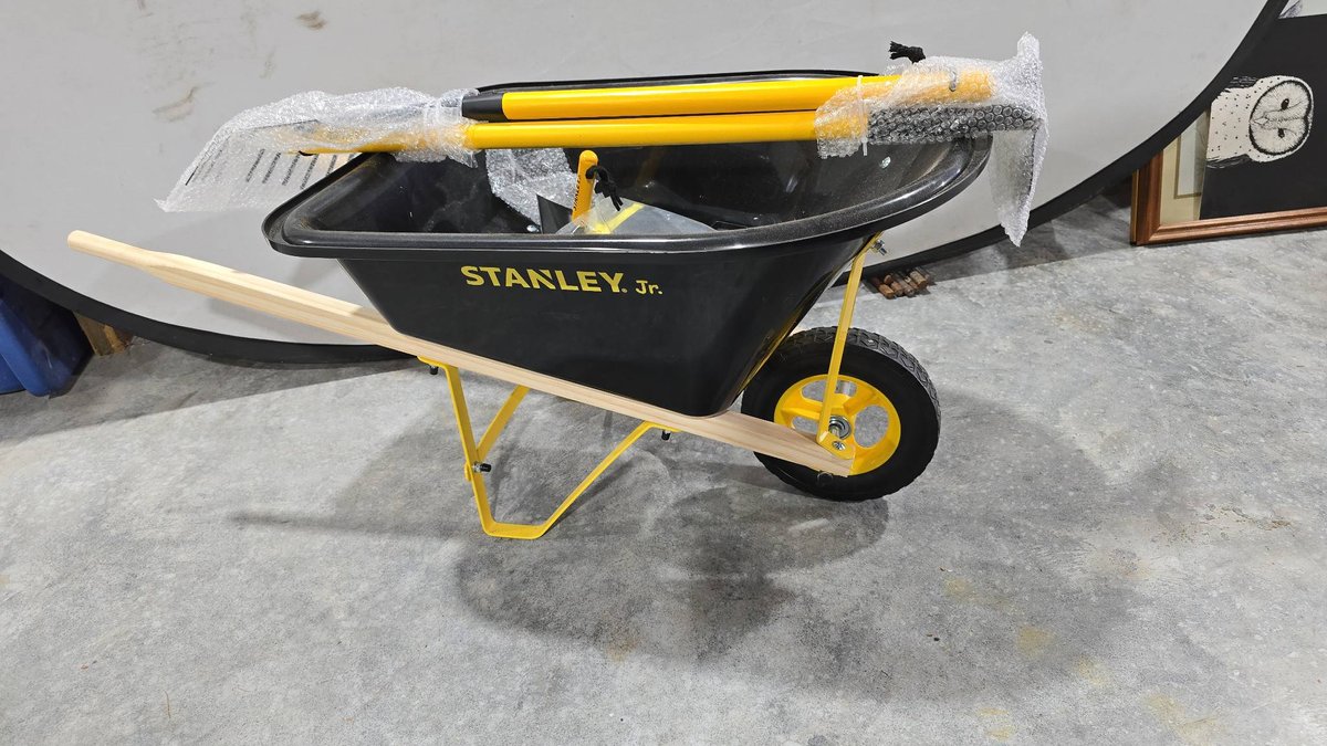 Stanley Jr Wheelbarrow With Rake, Hoe, Garden Tools, and Apron Set