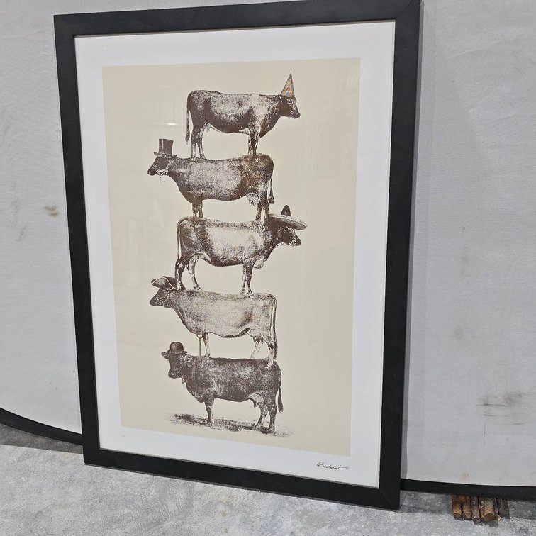 Florent Bodart Signed "Cow Cow Nuts" Limited Edition Certified Print, Stacked Cows With Hats