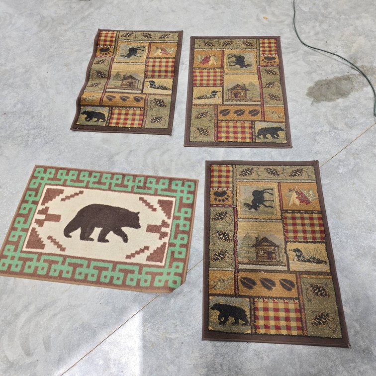 Four 2 ft x 3 ft Floor Rugs Featuring Wildlife and Cabin Motifs, Designer Image and Geometric Bear Designs