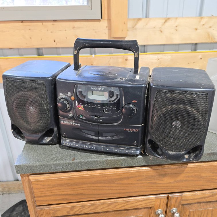 Magnavox Portable Boombox CD Mini System with Double Tape Player, Recorder, and Detachable Wired Speakers