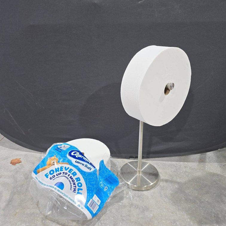 Forever Roll Toilet Paper Holder With Two Rolls, Each Lasting Up to One Month, Includes Stand