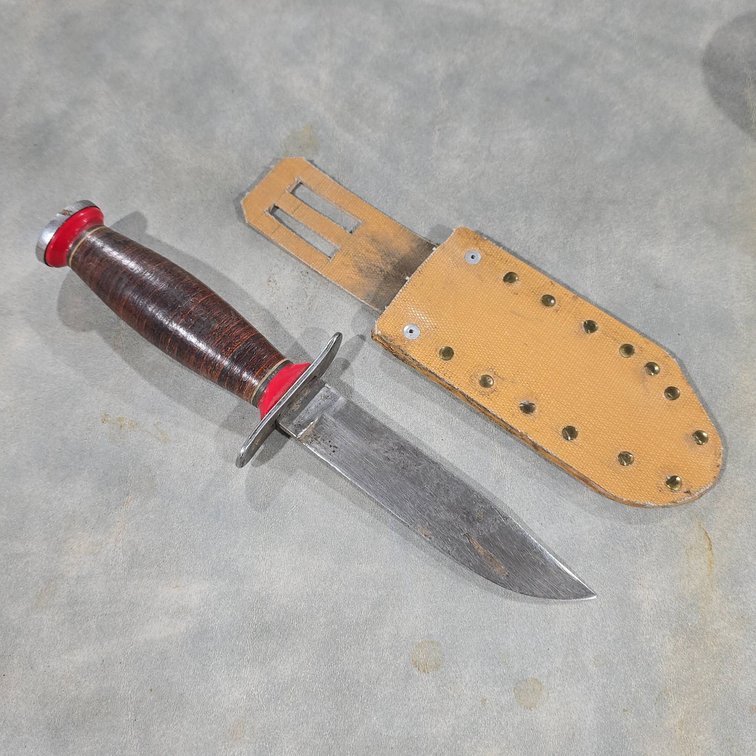 Schrade-Walden Hunting Knife With Stacked Leather Handle and Sheath, Walden Trade Mark, 10 Inch Length