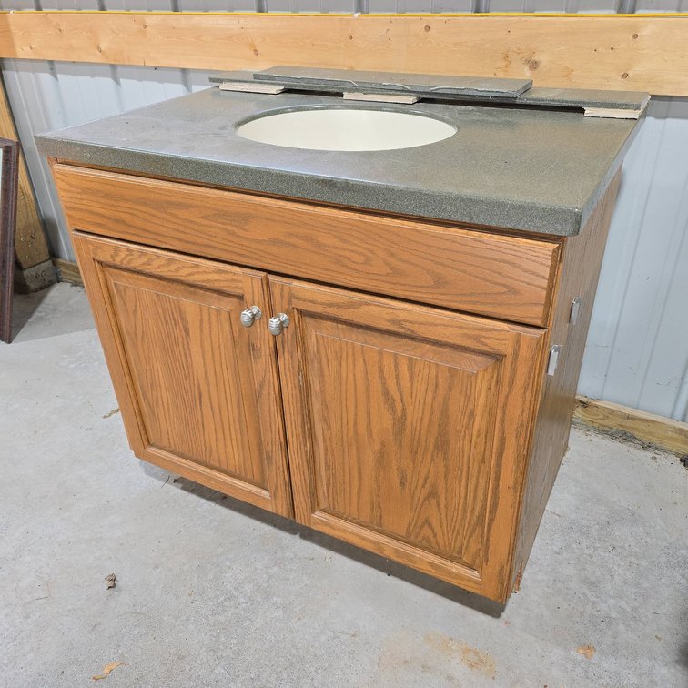 Wood Bathroom Vanity Cabinet with Faux Stone Top, Integrated Sink, and Dual Doors, Ready for Faucet Installation