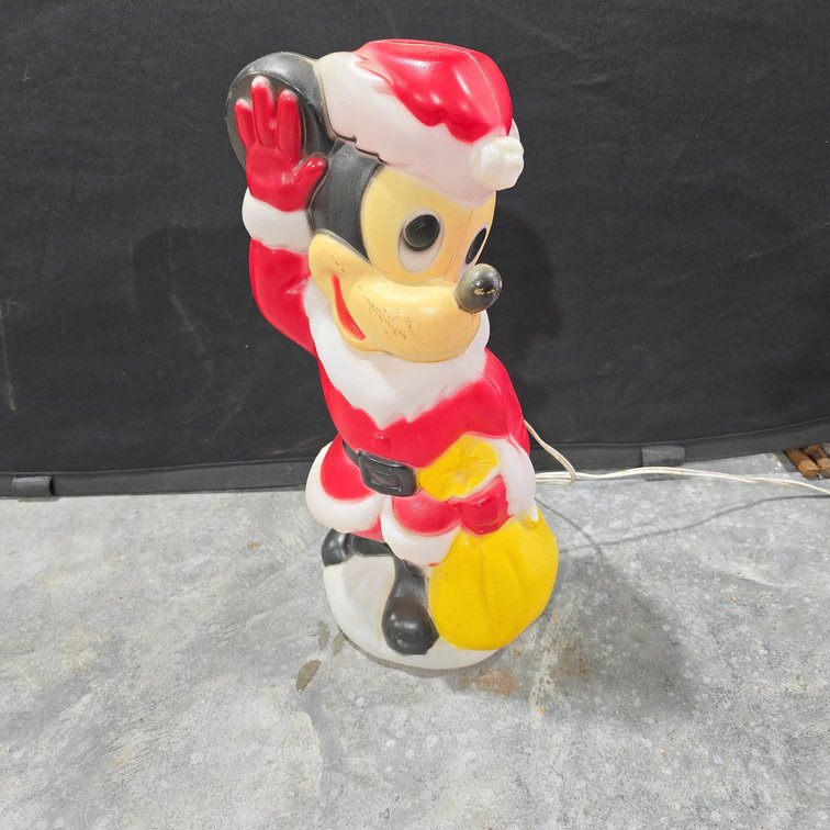Mickey Mouse Christmas Blow Mold Santa Figure with Raised Hand, Electric, Plastic Holiday Decoration