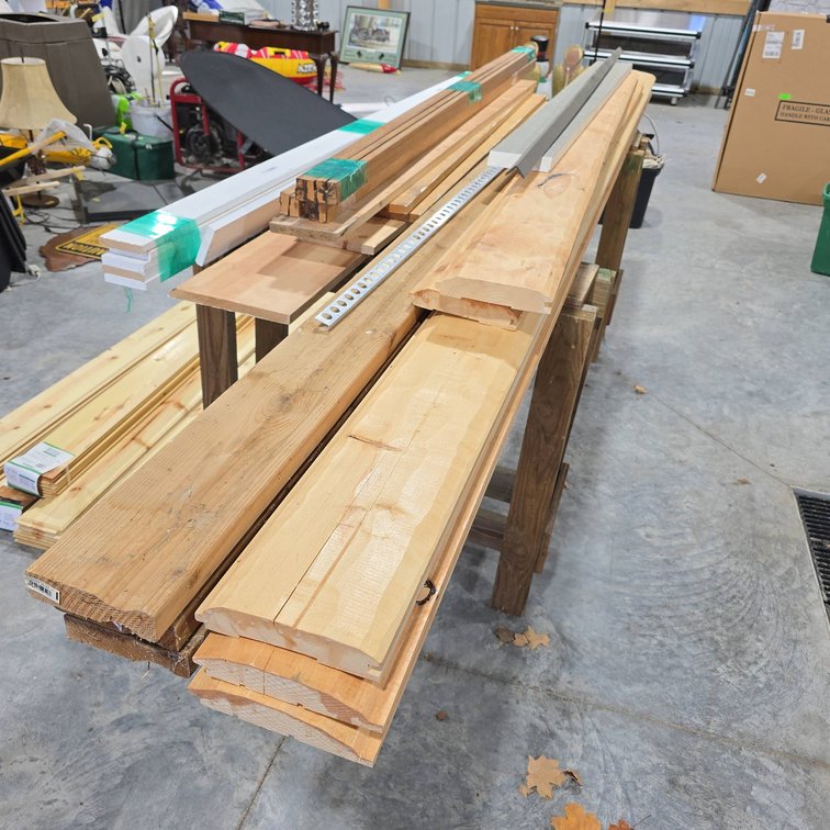 Value Wood Lot With 12 Ft Long Boards, Trim, Miscellaneous Materials. Leg supports not included