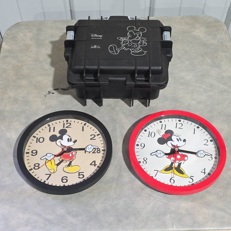 Disney Mickey and Minnie Mouse Wall Clocks with Invicta Limited Edition Disney Watch Case (No Watch Included)