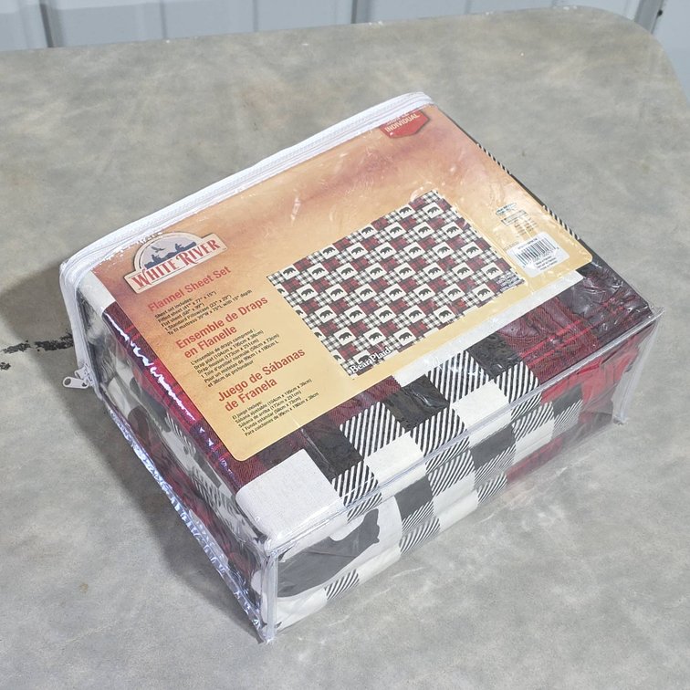 White River Bear Plaid Flannel Sheet Set, Twin, Unopened, Unused, Pillowcase Included
