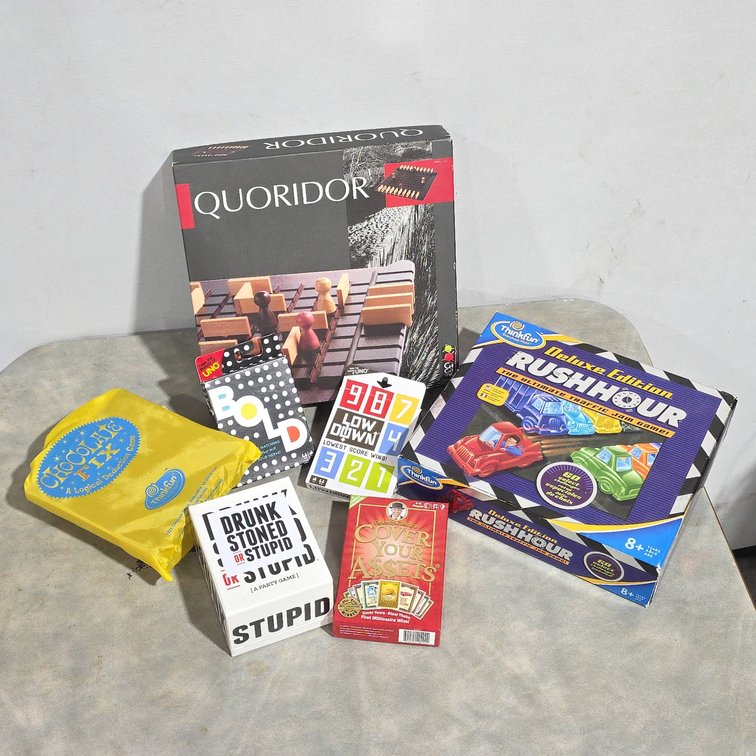 Seven Modern Card and Board Games, Including Quoridor, Rush Hour, Bold, Low Down, and More
