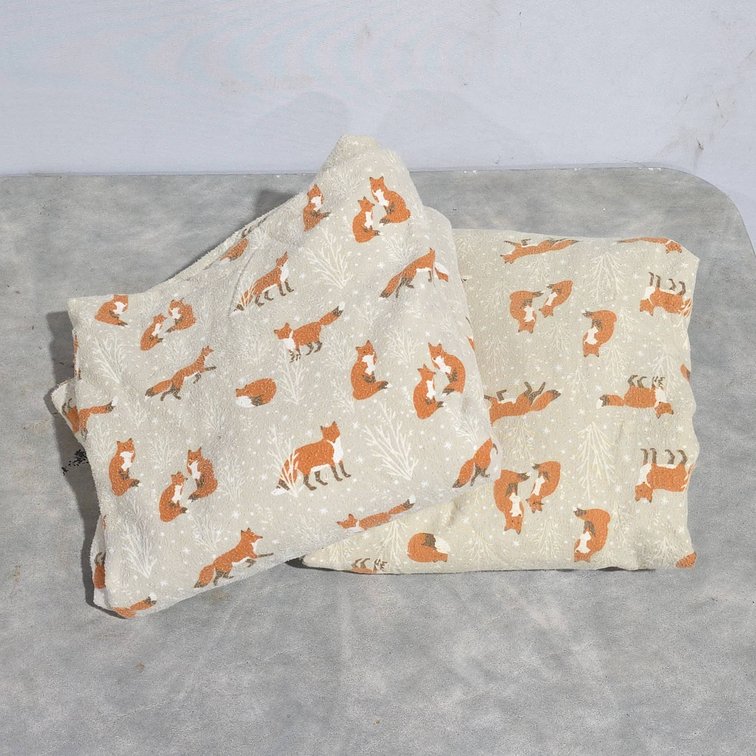Flannel Twin Sheet Set With Fox Print, Includes Flat Sheet and Fitted Sheet, Very Soft Bedding