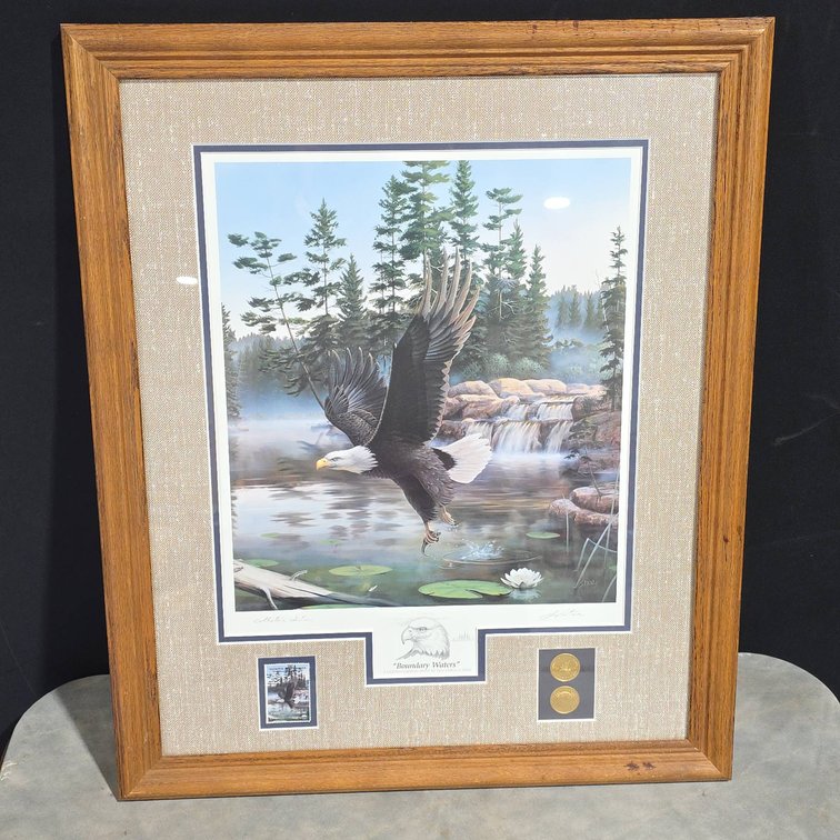 Boundary Waters Signed Limited Edition Print by Leo Stans Framed with Collector's Stamp and Coins