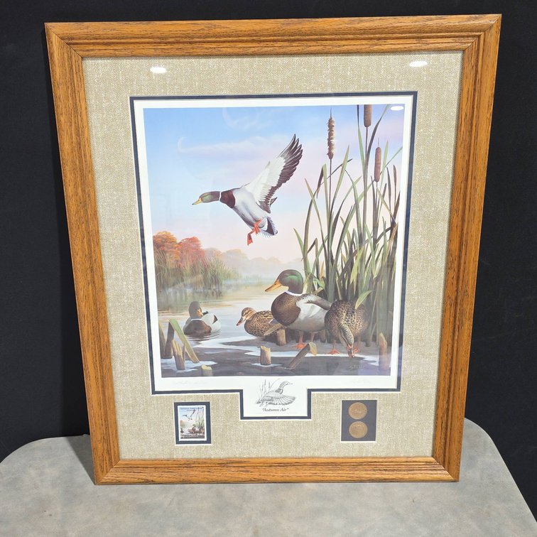 Autumn Air Limited Edition Print by Leo Stans 1991, Framed With Duck Stamp and Two National Park Medallions