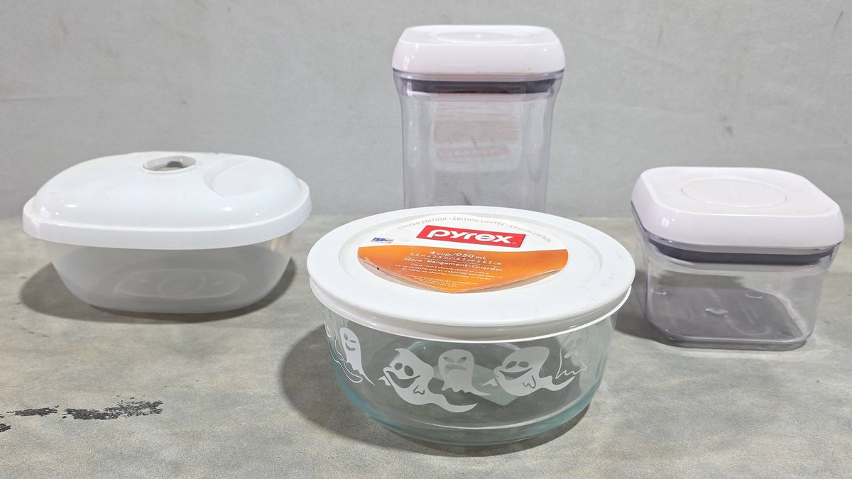 Limited Edition Pyrex Halloween Ghost 4-Cup Dish, Two OXO Pop Top Containers, FoodSaver Plastic Container