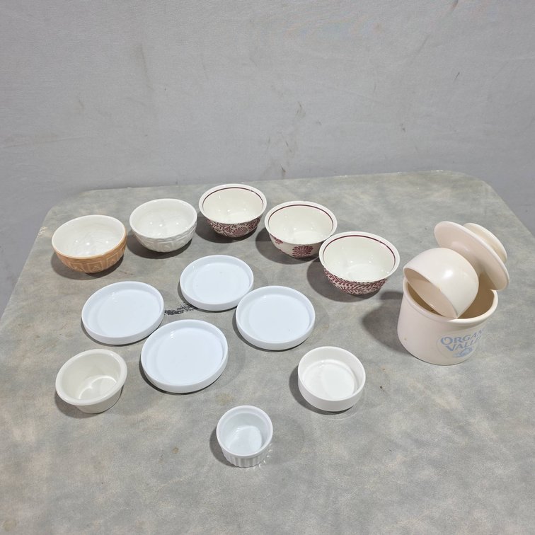 Williams-Sonoma Pachar Mix & Match 2011 Bowls With Chips, Painted Ceramic Bowls, Ramekins, Coasters Lot