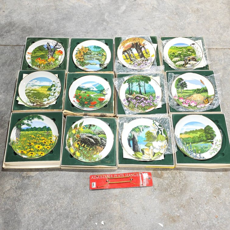 12 Wildflowers of the South Plates by Ralph Mark, Soul Edition, Hand Painted, with Wall Hanger